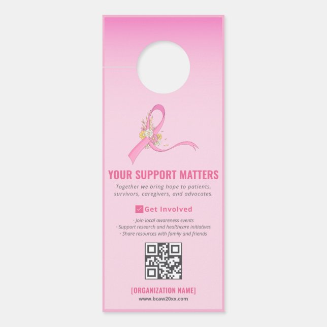 Affichette De Porte Sensibilisation au cancer du sein Code QR du ruban (Devant)