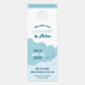 Affichette De Porte Service de blanchisserie moderne bleu et blanc (Dos)