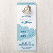 Affichette De Porte Service de blanchisserie moderne bleu et blanc (Sur le bouton)