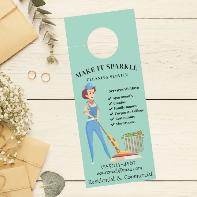 Affichette De Porte Service De Nettoyage De Cartoon Cartoon Sparkle (Créateur téléchargé)