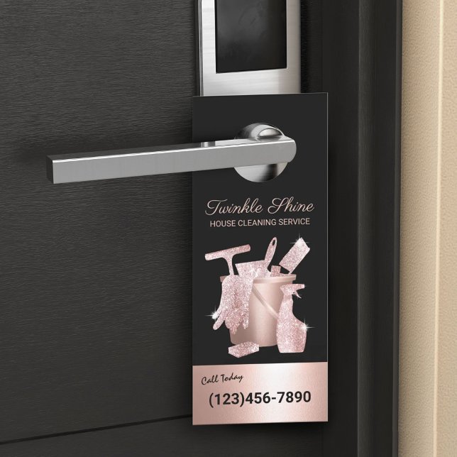 Affichette De Porte Service de nettoyage de la maison Rose Gold Ménage (Créateur téléchargé)