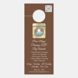 Affichette De Porte Service de nettoyage Lavage Lave Lave QR Code Gold