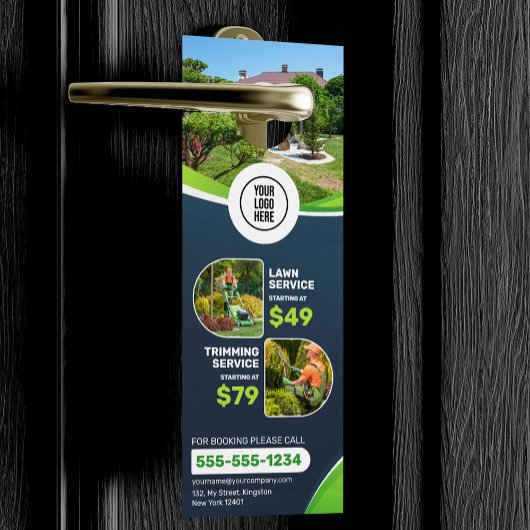 Affichette De Porte Service de remorquage d'égout de la pelouse bleue