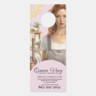 Affichette De Porte Services de nettoyage professionnels rose girly