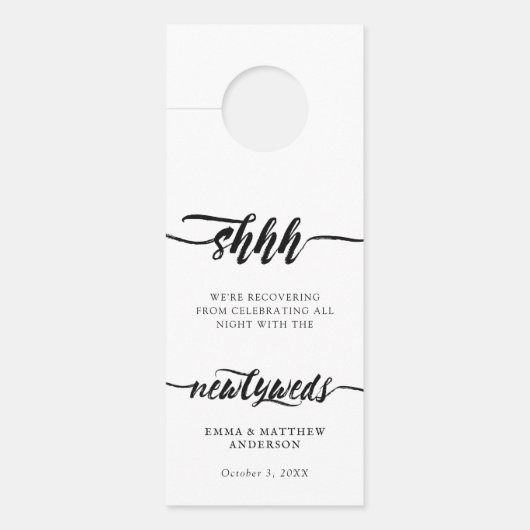 Affichette De Porte Shhh Black Brush Script Ne Disturb Pas Mariage (Devant)