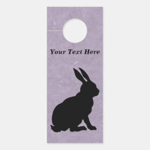 Affichette De Porte Silhouette de lapin noir assis marbré violet