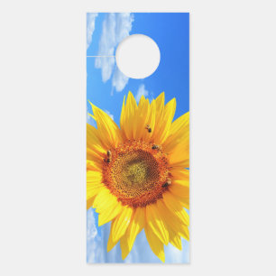 Affichette De Porte Soleil Tournesol Jaune et Abeilles Décroche-Porte