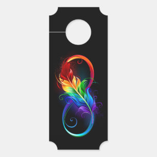 Affichette De Porte Symbole d'infini avec plume arc-en-ciel