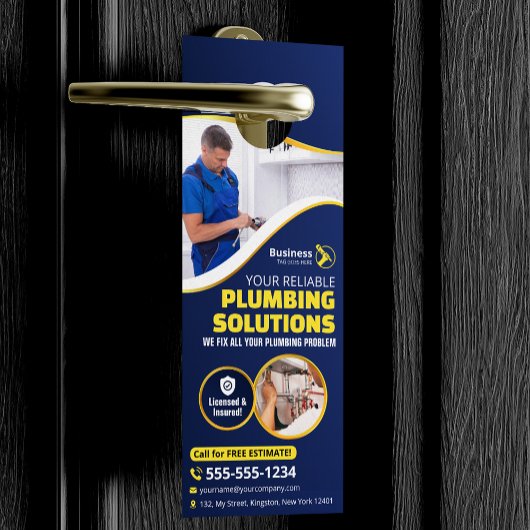 Affichette De Porte Technicien en plomberie Entrepreneur Blue Gold