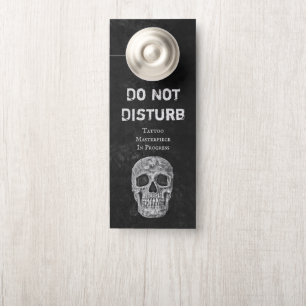 Affichette De Porte Tête De Crâne Gothique Artiste De Tatouage Noir Et