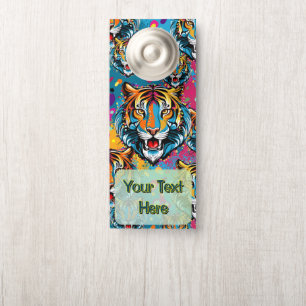 Affichette De Porte Tiger Tiger Tête arc-en-ciel teintures