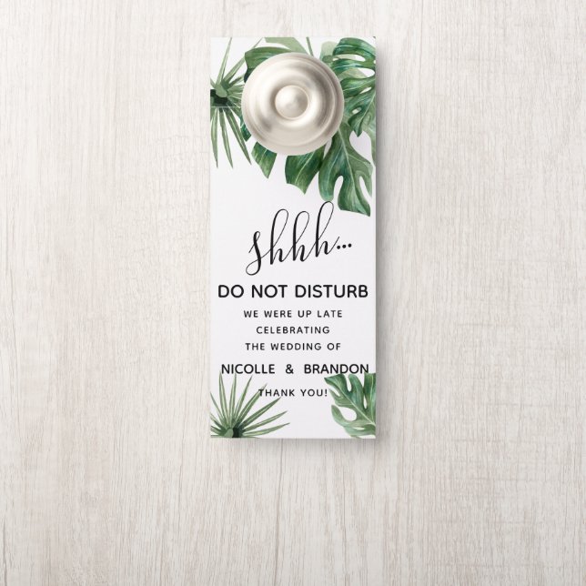 Affichette De Porte Tropical wedding leaves and palms do not disturb (Sur le bouton)