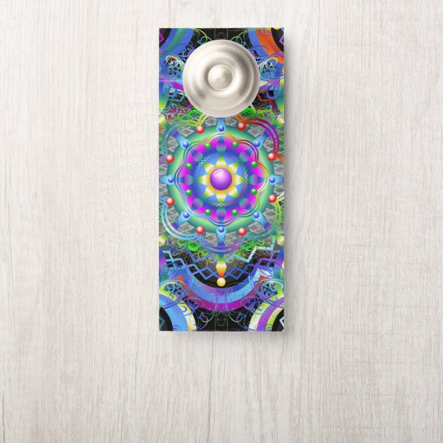 Affichette De Porte Univers Mandala Couleurs Psychédéliques (Sur le bouton)