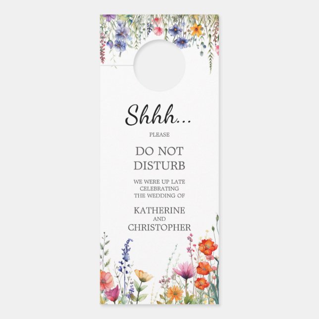 Affichette De Porte Vibrant Wildflowers Wedding Shhh Do Not Disturb (Devant)