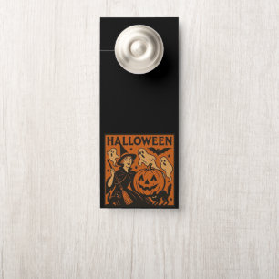 Affichette De Porte Vintage, classique sorcière d'Halloween, fantôme &