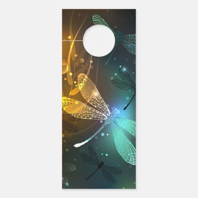 Affichette De Porte Vol de libellule verte lumineuse (Devant)