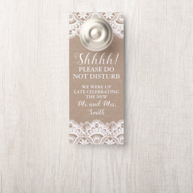 Affichettes de porte Mariages Burlap et Lace, Rust (Sur le bouton)
