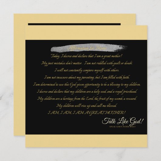 Affirmation pour les mamans - carte à note unique (Devant / Derrière)