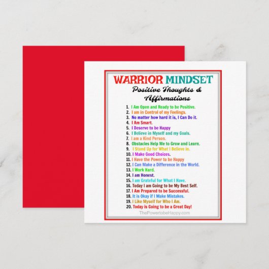 Affirmations mentales du guerrier Carte magnétique (Devant / Derrière)