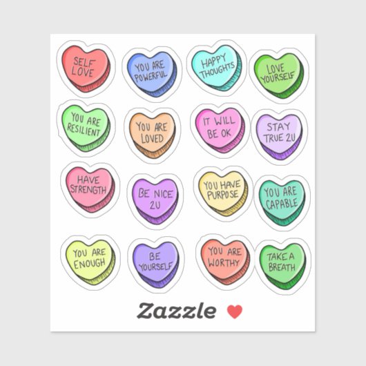 Affirmations positives Stickers de vinyle de coeur (Feuille)