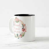 Afgeblazen boven Maatregel/Blush Pink Floral Bouqu Tweekleurige Koffiemok (Voorkant links)