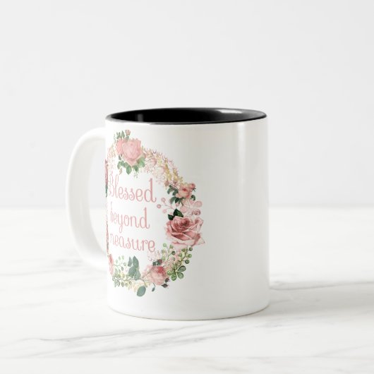 Afgeblazen boven Maatregel/Blush Pink Floral Bouqu Tweekleurige Koffiemok (Voorkant links)