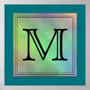 Afgedrukt Afbeelding aangepast monogram op Blauwgr Poster