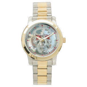 AFGEDRUKTE CHROOM SKULL Red Ruby Pareltjes Horloge