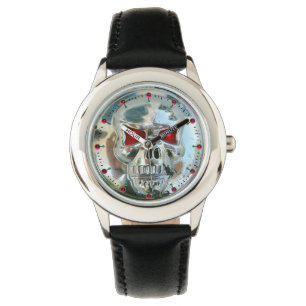 AFGEDRUKTE CHROOM SKULL Red Ruby Pareltjes Horloge