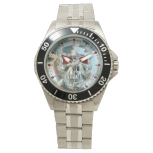 AFGEDRUKTE CHROOM SKULL Red Ruby Pareltjes Horloge