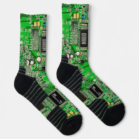 Afgedrukte Circuit Board Green Microchip Geeky Nam Sokken (Rechts)