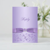 AFGEDRUKTE RIBBON Lila Floral Reply Card RSVP Kaartje (Staand voorkant)