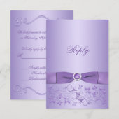 AFGEDRUKTE RIBBON Lila Floral Reply Card RSVP Kaartje (Voorkant / Achterkant)