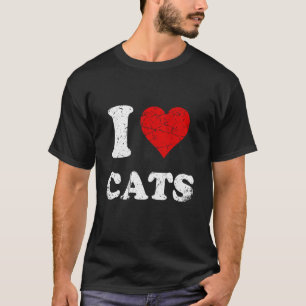 Afgepeigerde Grunge Versleten Stijl Ik Hou Van Kat T-shirt