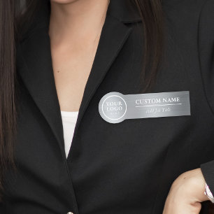 Afgerond Elegant Metallic Silver Employee Name Tag