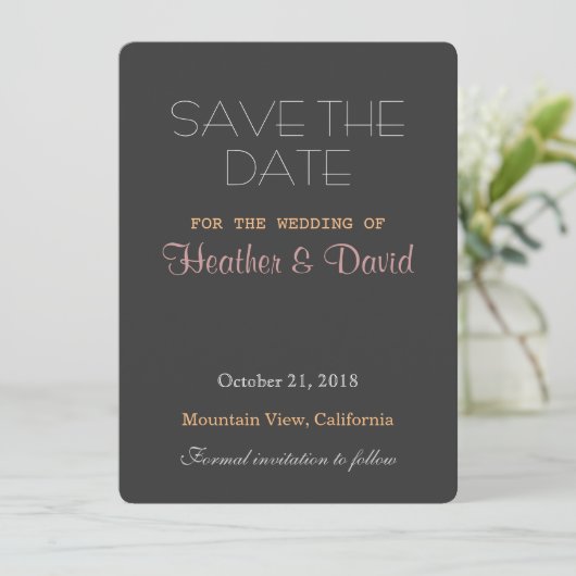 Afgeronde hoek grijs Opslaan Datum Bruiloft uitnod Save The Date (Staand voorkant)