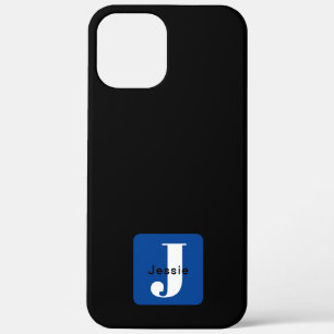 Afgeronde vaknaam & monogram Zwart Wit & Blauw iPhone 12 Pro Max Hoesje