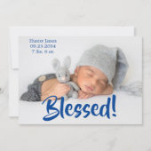 Afgeruste foto Blauw script Aangepaste geboorte Aankondiging (Voorkant)