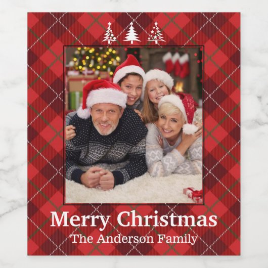 Afgespeeld en geprint Gepersonaliseerde kerstfoto Wijn Etiket (Enkel label)