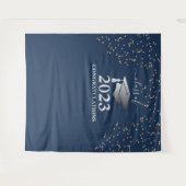 Afgestudeerd 2023 Koningsblauw Confetti Zilver Wandkleed (Voorkant (horizontaal))