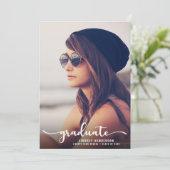 Afgestudeerd-feestje Witte Script Foto Kaart (Staand voorkant)