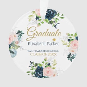 Afgestudeerd FOTO Elegant bloemenblauw en goud Ornament