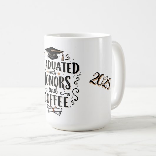 Afgestudeerd met onderscheidingen en koffie koffiemok (Voorkant rechts)
