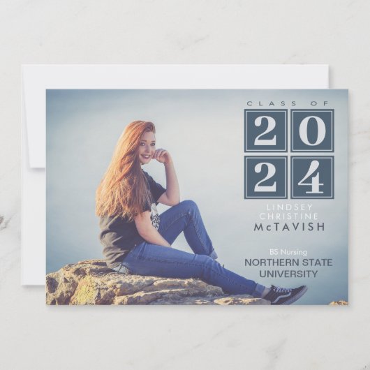 Afgestudeerd | Modern Squares Navy Blue Photo Kaart (Voorkant)