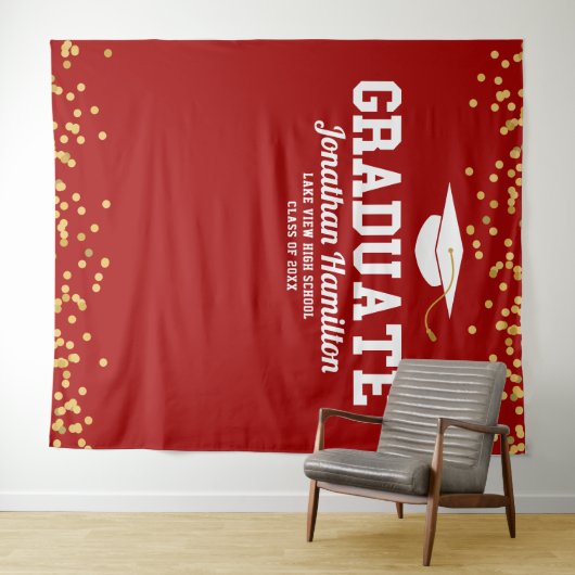 Afgestudeerd Rood Goud Afstudeerfeest Achtergrond Wandkleed (In Situ (horizontaal))