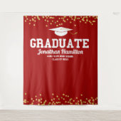 Afgestudeerd Rood Goud Afstudeerfeest Achtergrond Wandkleed (Voorkant)