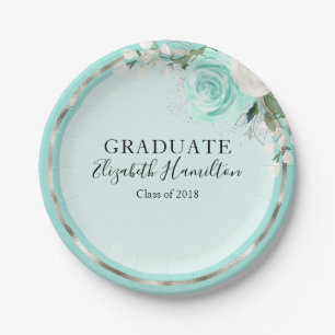 Afgestudeerd Turquoise & Folie Zilver Moderne Chic Papieren Bordje