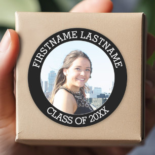 Afgestudeerde klas van - Foto en naam modern Ronde Sticker