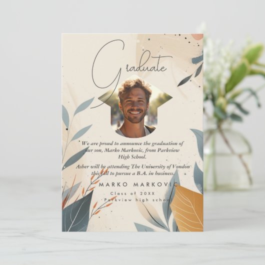 Afgestudeerde zoon aankondiging (Staand voorkant)