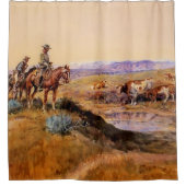 “Afgetuigd” Westerse Kunst door Charles M Russell Douchegordijn (Voorkant)